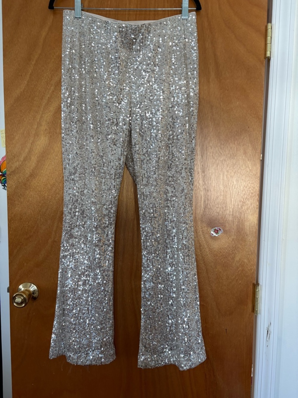 Old Navy Sequin Flare Pants in Champagne Beige